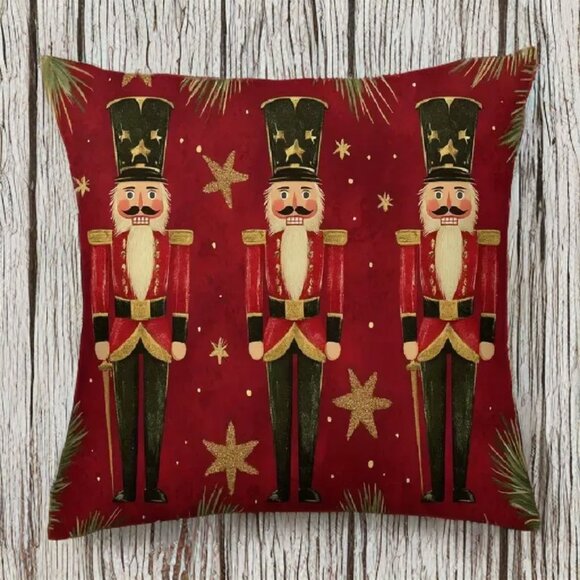 Nutcracker Pillow Cover Christmas Decor Red Holiday Xmas Decorative Accent Case - Picture 8 of 14